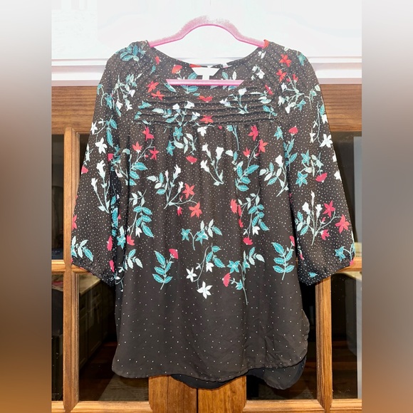 EUC Lauren Conrad Long Sleeve Floral Polka Dots Ruffle Blouse Size‎ Medium - Picture 1 of 14